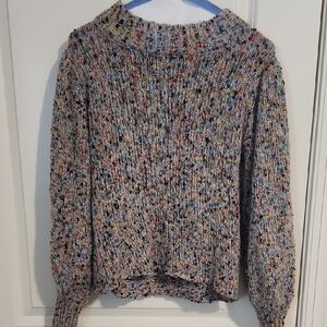 Gray and Blue Chunky Knit Cowl Neck Sweater